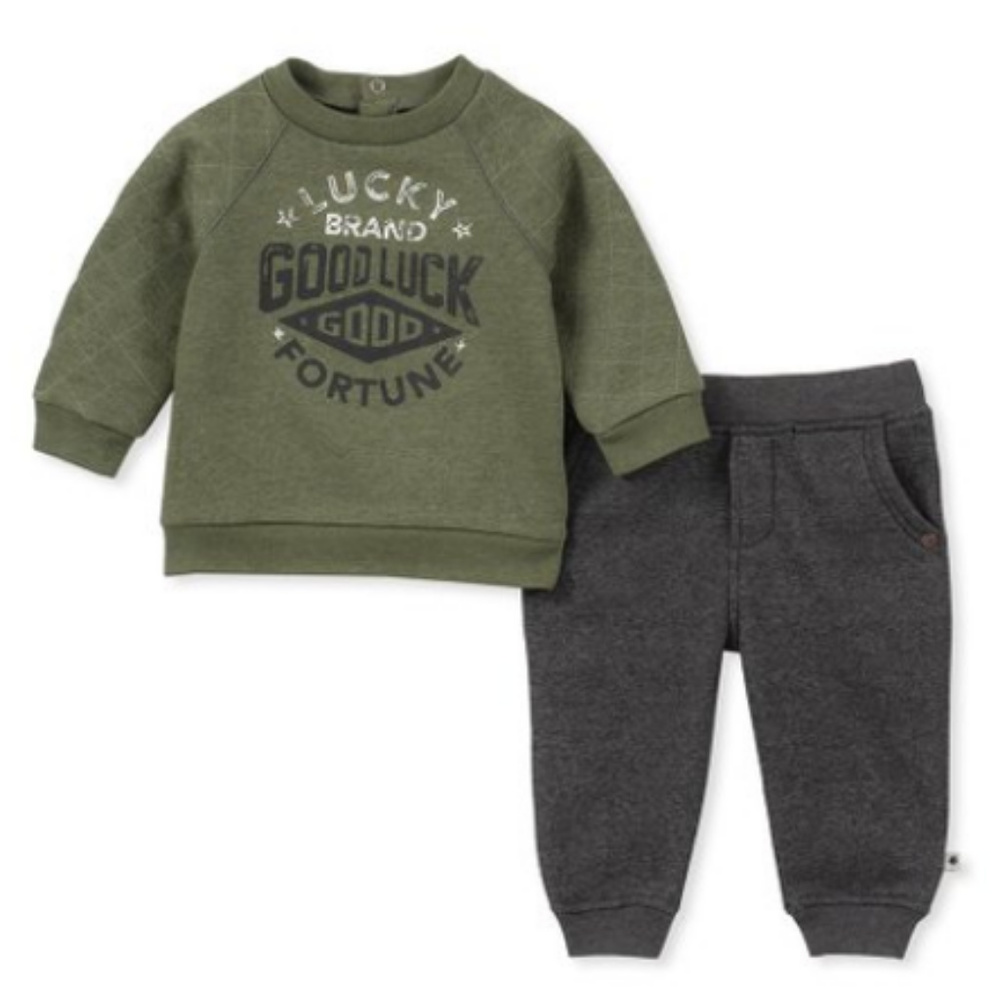 LUCKY Green Long Sleeve Fleece Top & Grey Joggers
